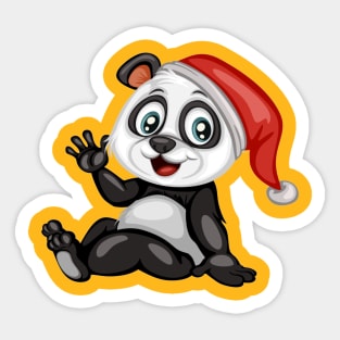 Happy Panda with a Red Christmas Hat. Cute Cartoon Panda . Happy Animals Set Sticker